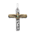 BOCAI Retro Golden Eagle Set Green Zircon Snap Open Tang Grass Pattern S925 Sterling Silver Cross Man Pendant Chain Gold Plated