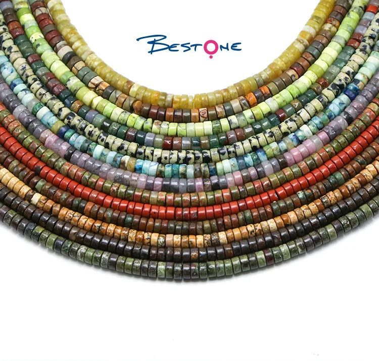 Bestone DIY Jewelry Loose Beads Flat Round Disc Natural Stone Loose Beads Heishi Beads for Bracelet Making
