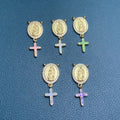 CZ8617 Daint 18k Gold Plated Rosary Centerpiece CZ Virgin Mary Saint Halo With Shell Cross Charm Pendants for Necklace Making