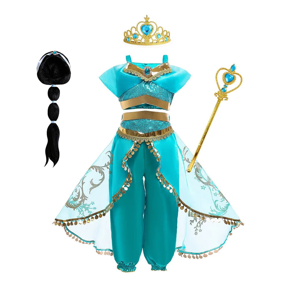 Arabian Princess Costumes Role-play Suit Kids Girls Carnival Party Costume Jasmine Clothing Set