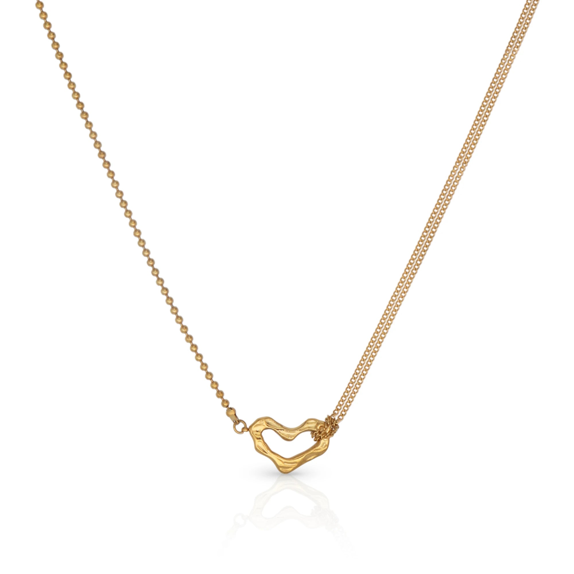 Chris April Fashion Jewelry Water-proof PVD Gold Plated 316L Stainless Steel Irregular Heart Asymmetric Pendant Necklace