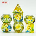 For Udixi Customizable Logo Polyhedral-shaped Dungeons and Dragons Resin RPG Dice Set in Glaze Yellow Plastic Polyhedron