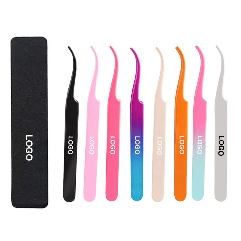 Top Grade Pink Tweezers Stainless Steel Ear Seed Custom Logo Curved Isolation Lash Tweezers Private Label Eyelash Tweezers