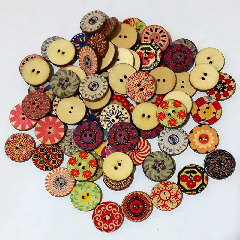 Custom Logo Mixed Colored 2-Hole Natural Wood Button for Crafts