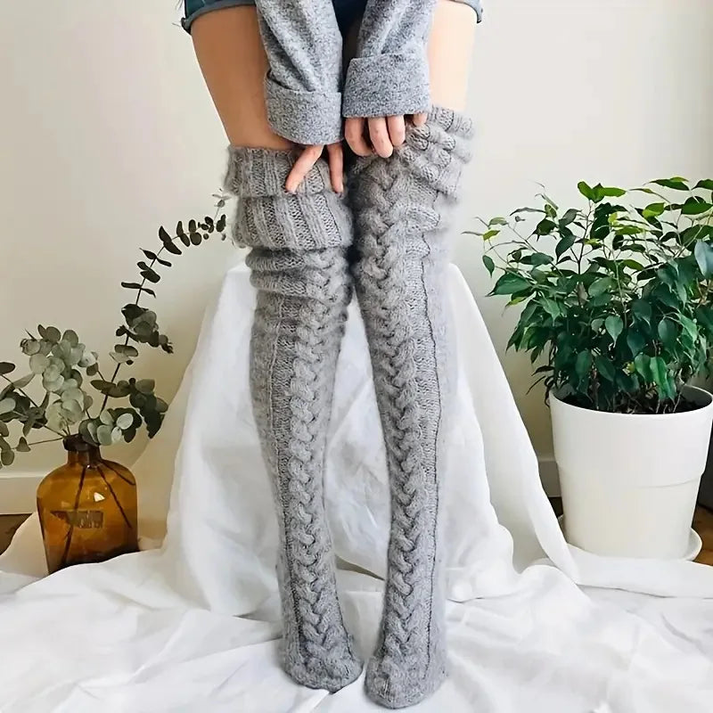 Womens Winter Leg Warmers Long Boot Knitted Crochet Socks Over Knee Socks