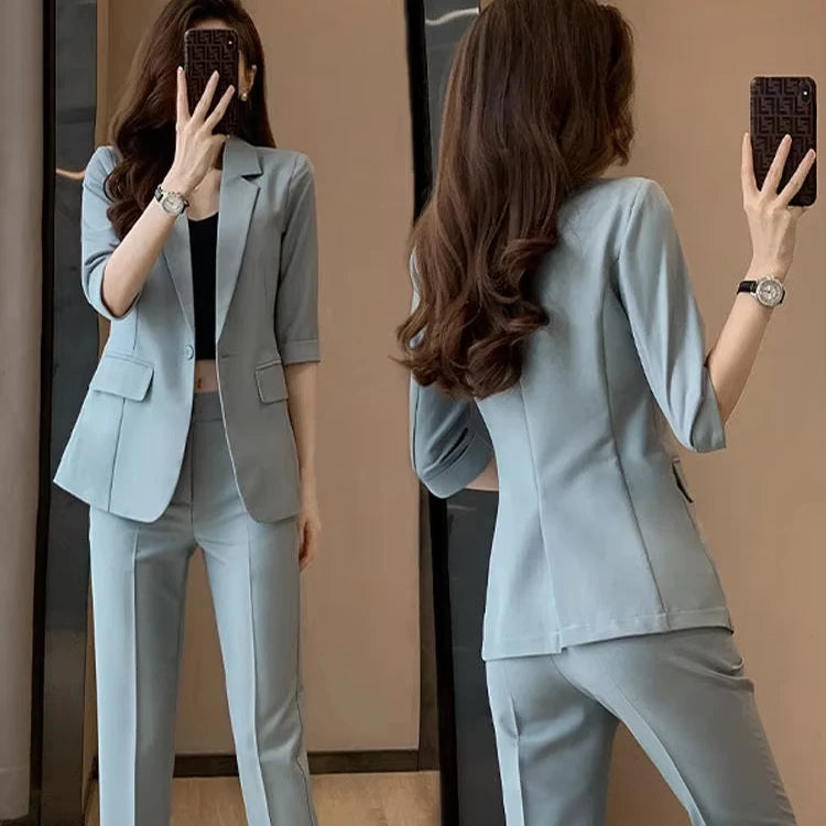 Women's High-Grade Goddess Style Summer Suit Mid-Sleeve Professional Work Clothes Button Fashionable Formal Hotel Suit