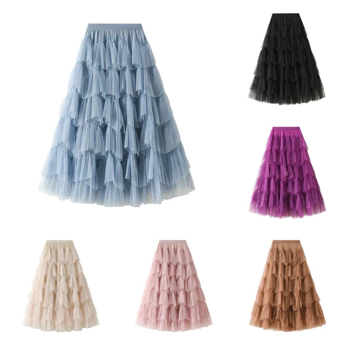 10%OFF New Spring Black Patchwork Mesh Skirt for Women High Waist Casual Ball Gown Skirts Female Fashion New Clothes