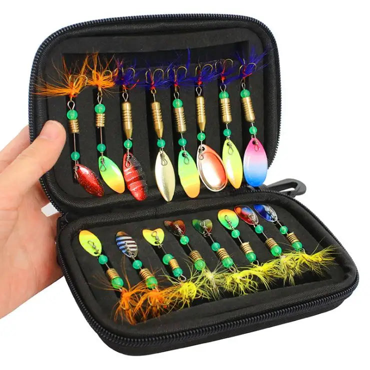 16pcs Fishing Lures Spinners Baits Spoon Set Wofficeckle Bag Trout Bass Salmon Pike Walleye Fishing Tackle EVA Tackle Box 2.5-7g