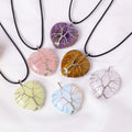 37mm Wire Wrapped Tree Of Life Heart Crystal Pendant Black Wax Cord Necklace Natural Healing Stone Love Jewelry Gift