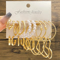 VKME New Fashion Women Jewelry Pearl Geometric Gold Color Hoop Earring Set
