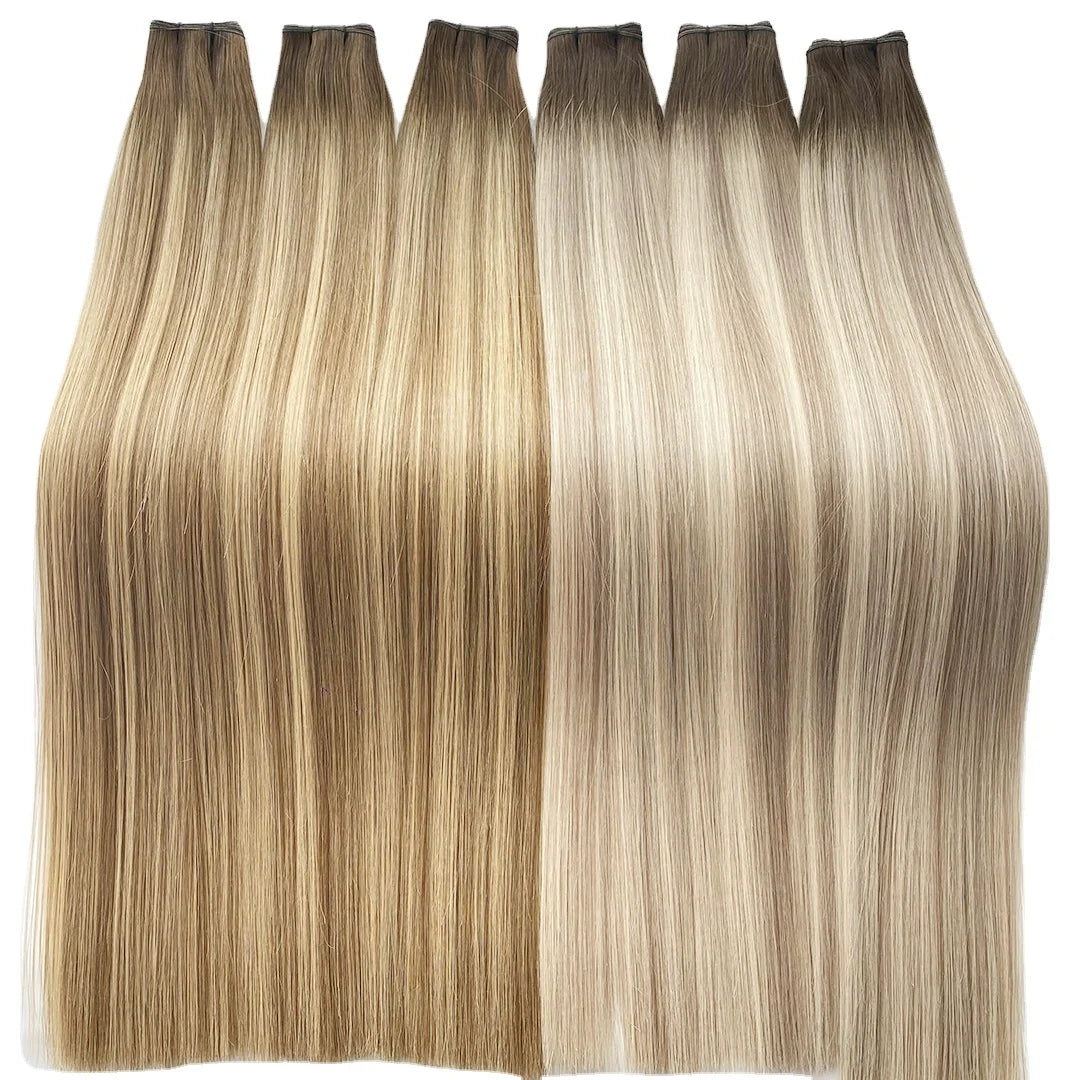 2026 Salon Quality European Hair Double Drawn Machine Genius Weft Hair Extensions