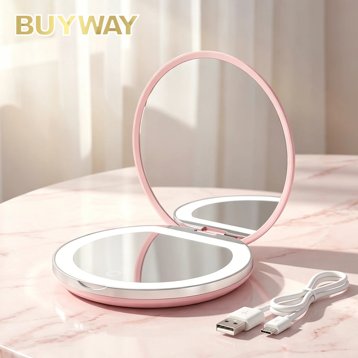 Custom Logo Mini Portable LED Makeup Mirror Handheld Promotional Gift for Cosmetics Pocket Size with Customized Logo