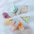 Handmade Irregular Natural Stone Amethyst Pendant Necklaces Gold Plated Rose Quartz Crystal Wire Wrapped Necklace for Women MegaBDM