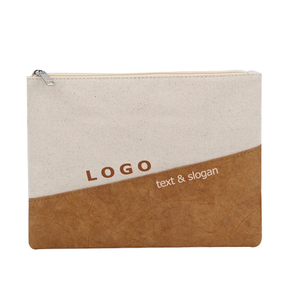 Dupont Tyvek Cotton Canvas Splicing Style Makeup Organizer Pouch Customized Natural Travel Zipper Gift Bag With Logo LOGO