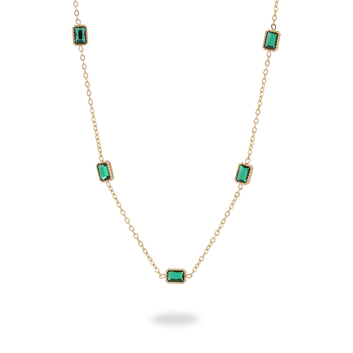Luxury 18K Gold Plated Stainless Steel Necklace for Women Waterproof Green Black Crystal Charms Fashion Chokers Necklaces