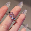 Aimgal Emerald Cut Ice Pink Cocktail Ring 5A Zircon Platinum-Plated S925 Silver Open Adjustable Trendy Wedding Party Fine
