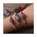 BM46695 Raw Amethyst Crystals Healing Stones Wire Wrapped Gold Plated Cuff Bangle Adjustable Wire Wrapped Bracelet Boho Jewelry