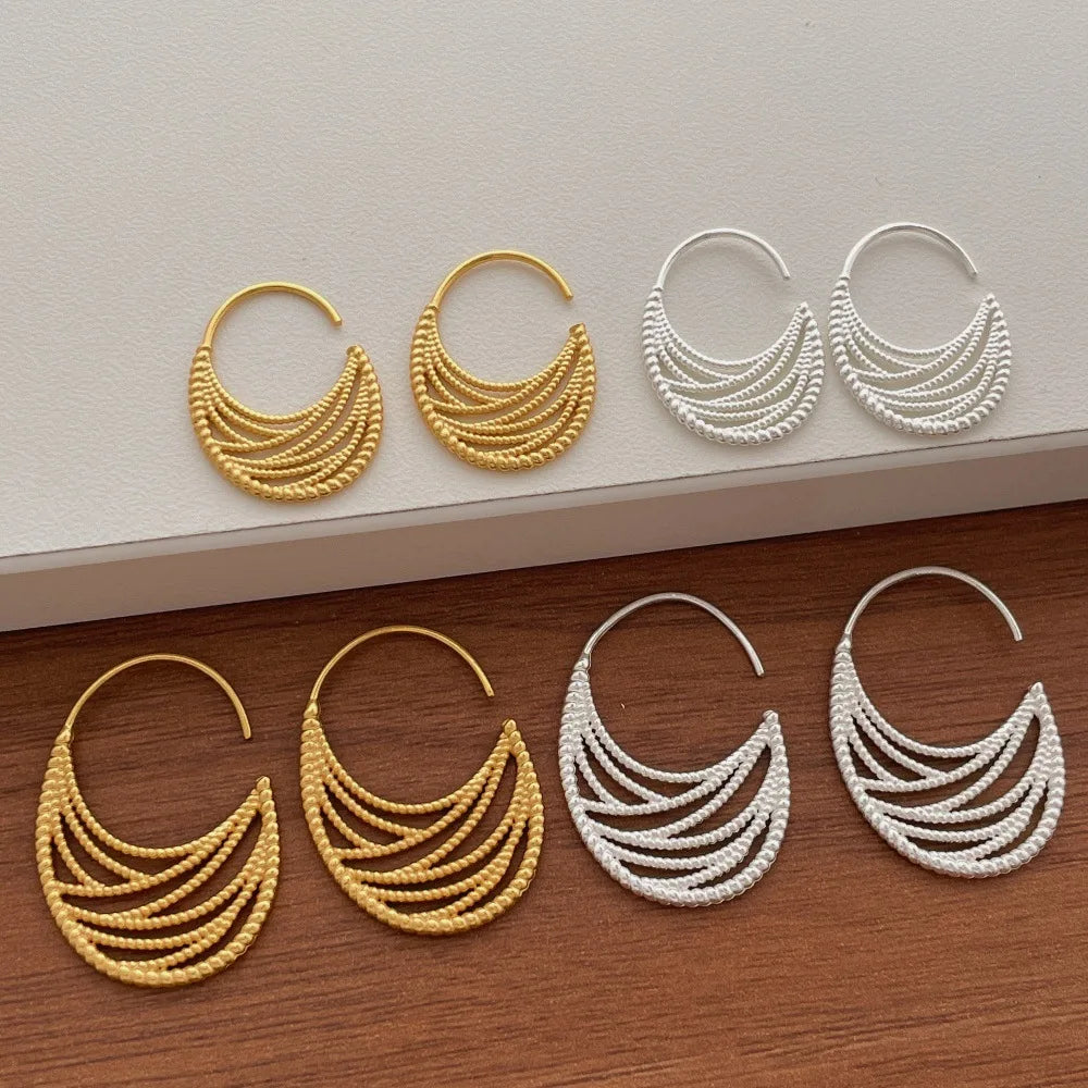 Wholesale Multi Layer Beaded Hoop Earrings Gold Silver Tone Curved Tassel Drop Earrings Trendy Luxury Women Fashion Jewelry