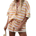 In Stock Summer New Elegant Short-Sleeved Hollow Top Shorts Suit Casual Loose Fit Solid Pattern Commute Temperament