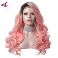 Celebrity Best Hot Selling Wholesale 13x3 Lace Front Pink Long Natural Hairline Lace Front Synthetic Hair Wigs