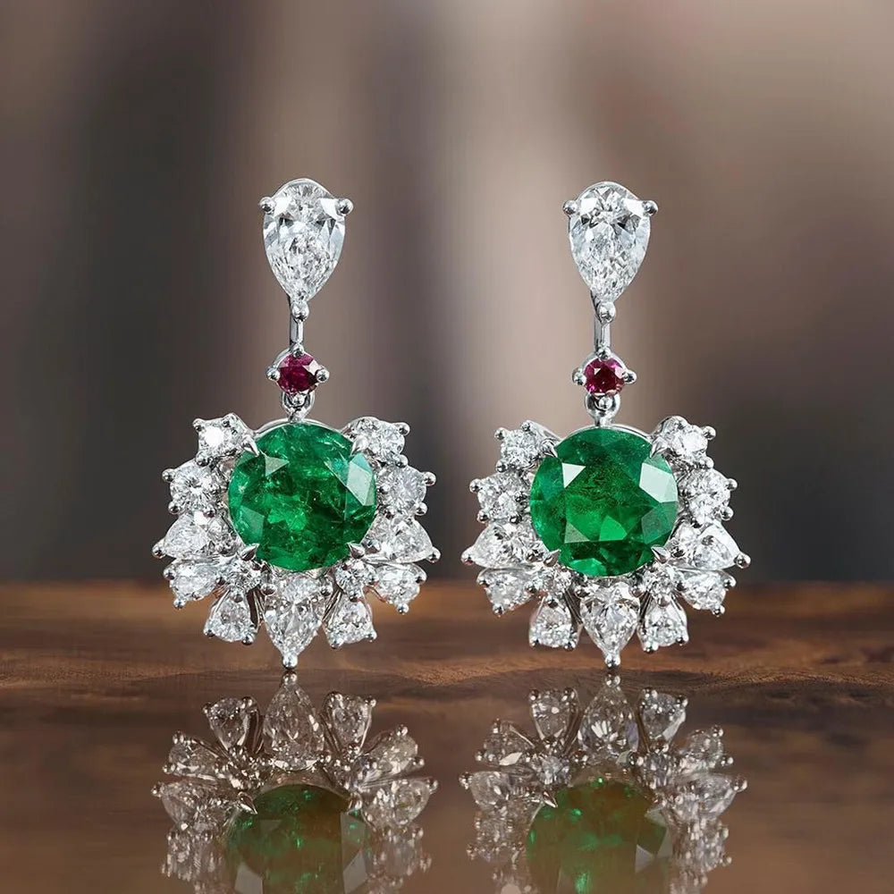 CAOSHI Wedding CZ Zirconia Drop Earrings for Women Fashion Shiny Diamond Female Bridal Green Crystal Flower Dangle Earrings