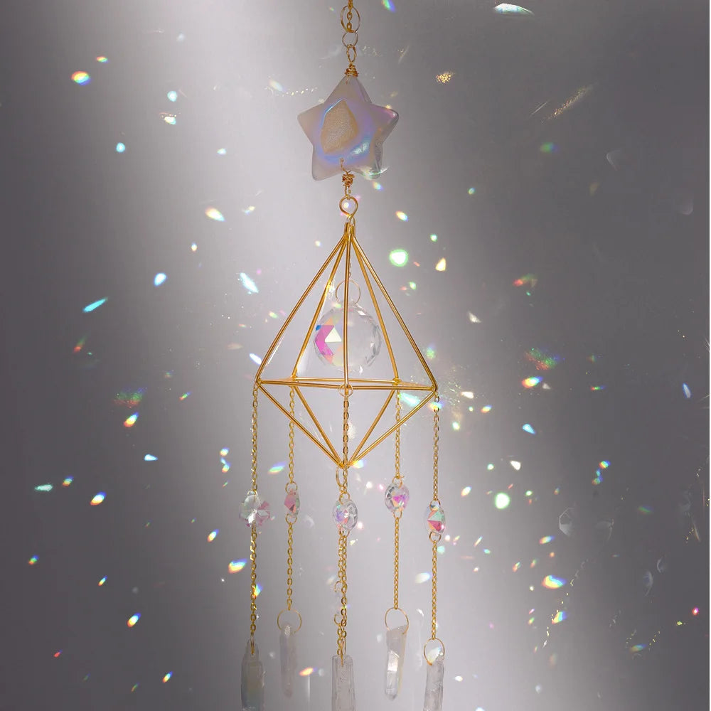 Wholesale Gemstone Handmade Natural Crystal Wind Chime Hanging Sun Catcher for Decoration