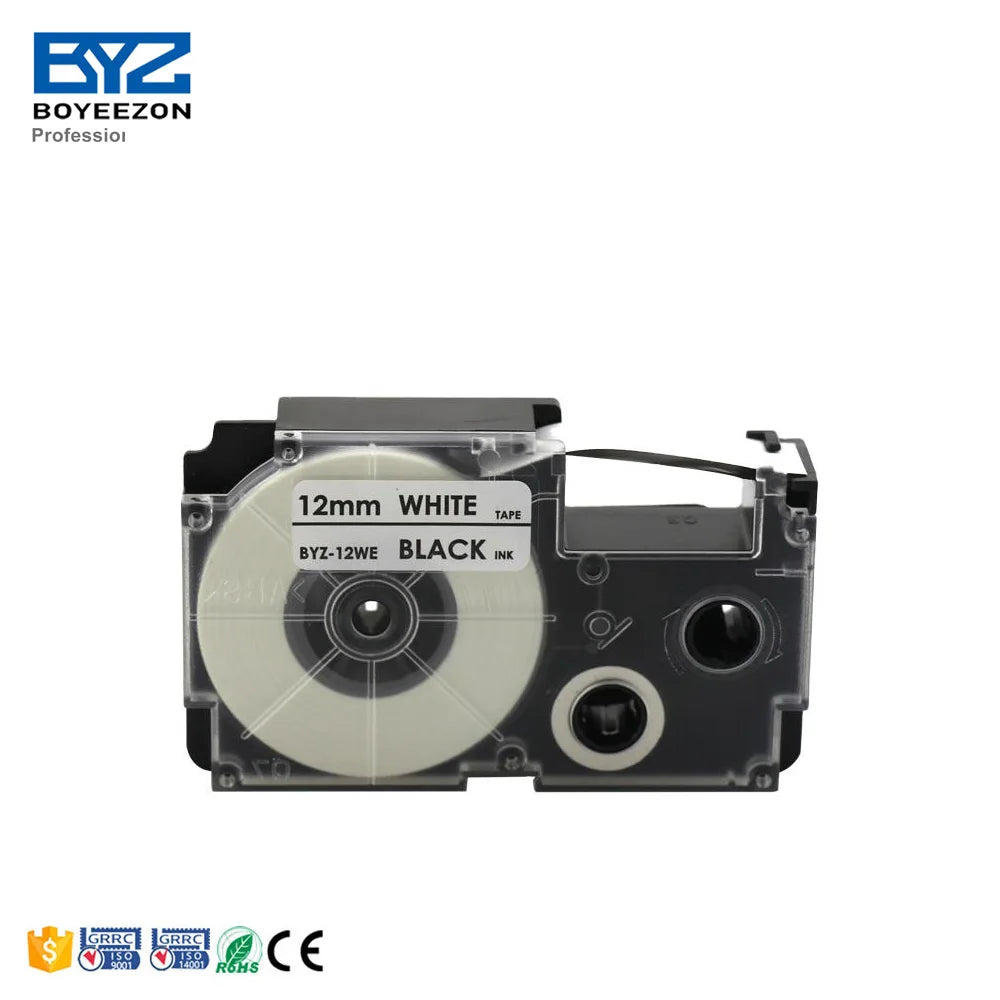 Boyeezon BYZ-12WE 12mm X 8m Black on White Label Tape Cartridge Compatible XR-12WEPrinter Ribbon for Label Printer & Typewriter