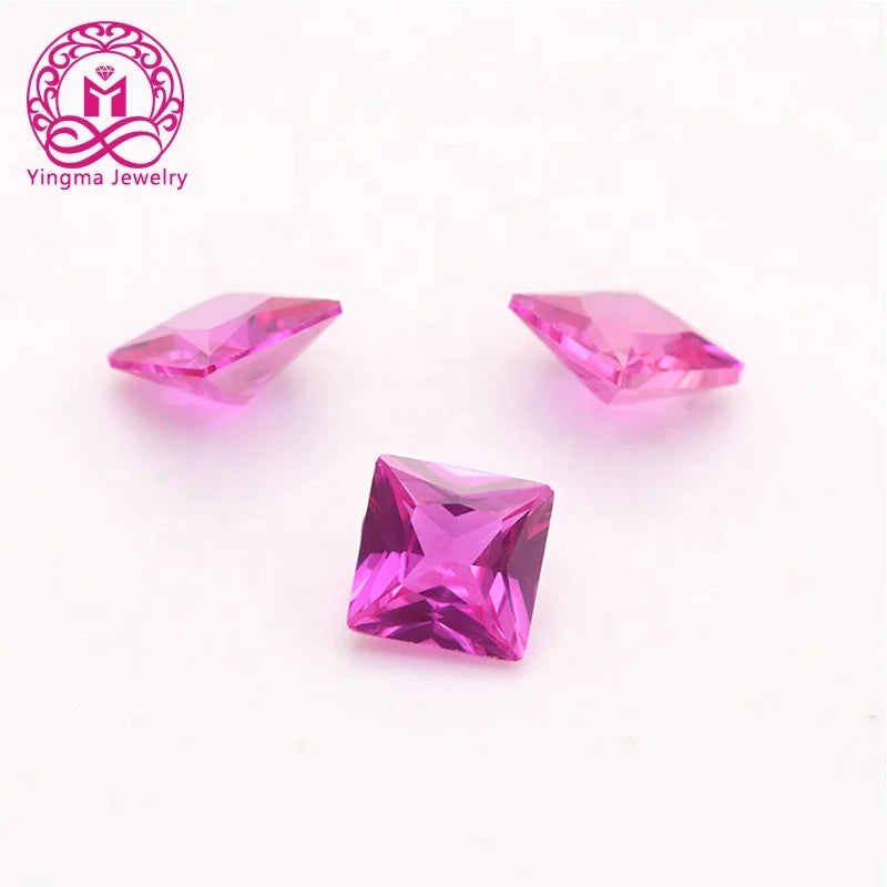 YINGMA pink Sapphire Gemstone square Cut 1.5x1.5 mm to 10x10 mm 3# Rose Synthetic Corundum Ruby Price