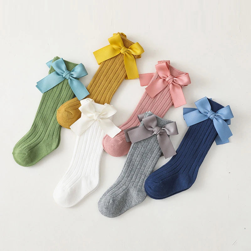 2025 Wholesale Children Clothing Kids Socks Long Soft Cotton Toddlers Girls Big Bow Knee High Socks