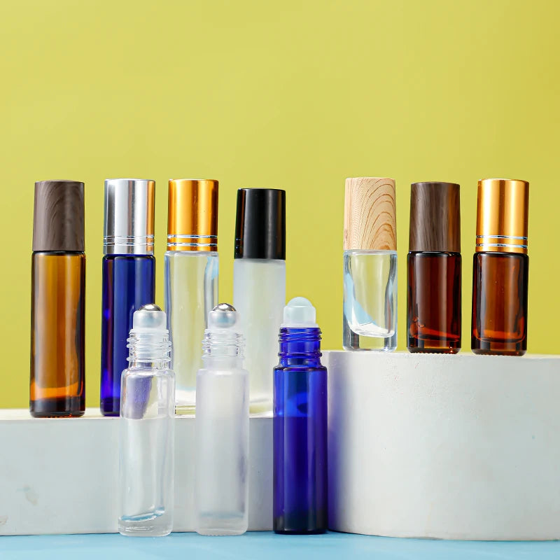 5ml 10ml Blue Amber Frosted Round Glass Roller on Bottle for Essential Oils & Perfume