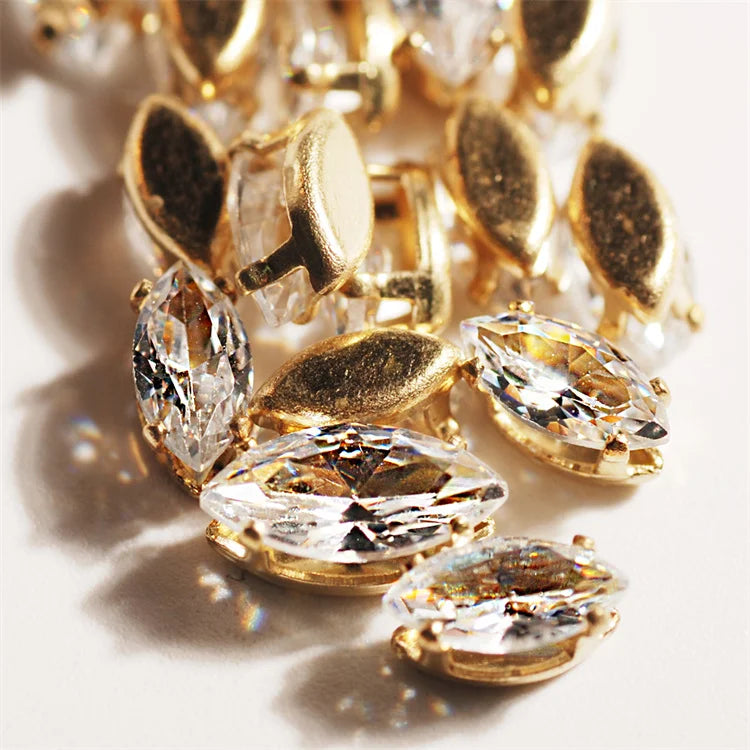 Hisenlee Exquisite Cubic Zirconia Rhinestones 4x8/5x10MM Horse Eye Shape Single Claw Shiny Glass Stone DIY Clothing Jewelry
