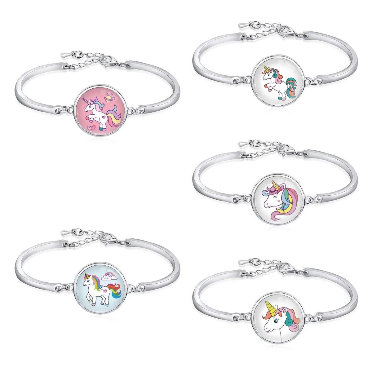 Manufacturer Custom Logo Unicorn Glass Dome Cabochon Charm Bangle Bracelet