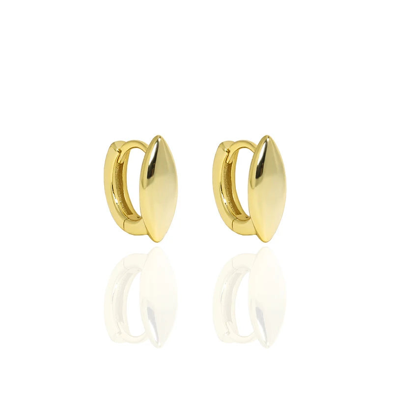 S925 Sterling Silver Olive Shaped Huggie Earrings 18K Yellow Gold Plated High Polishing Earrings