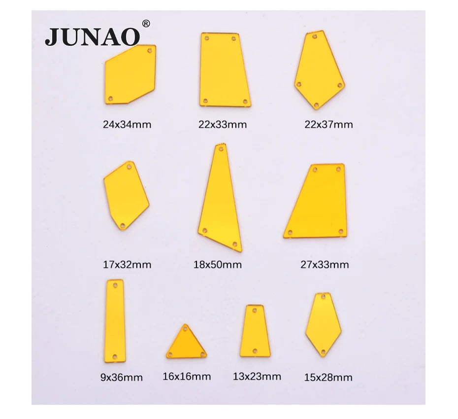 JUNAO Wholesale Top Quality Gold Color Flatback Acrylic Strass Crystal Mirror Finish Sew on Rhinestones for Dancing Clothes