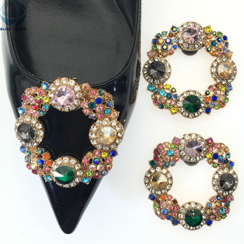 2024 Fashion Multicolor Round Crystal Detachable Shoes Clips Rhinestone Shoe Buckle for Ladies Heels Decoration Accessories