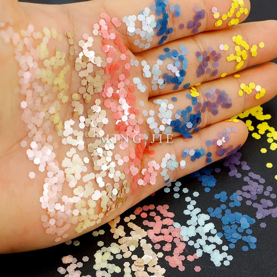 Eco-friendly Polyester Matte & Pastel Glitter Powder Hexagonal Star Shape Tumbler Nail Sequins 1kg Minimum Order Packaged Bags
