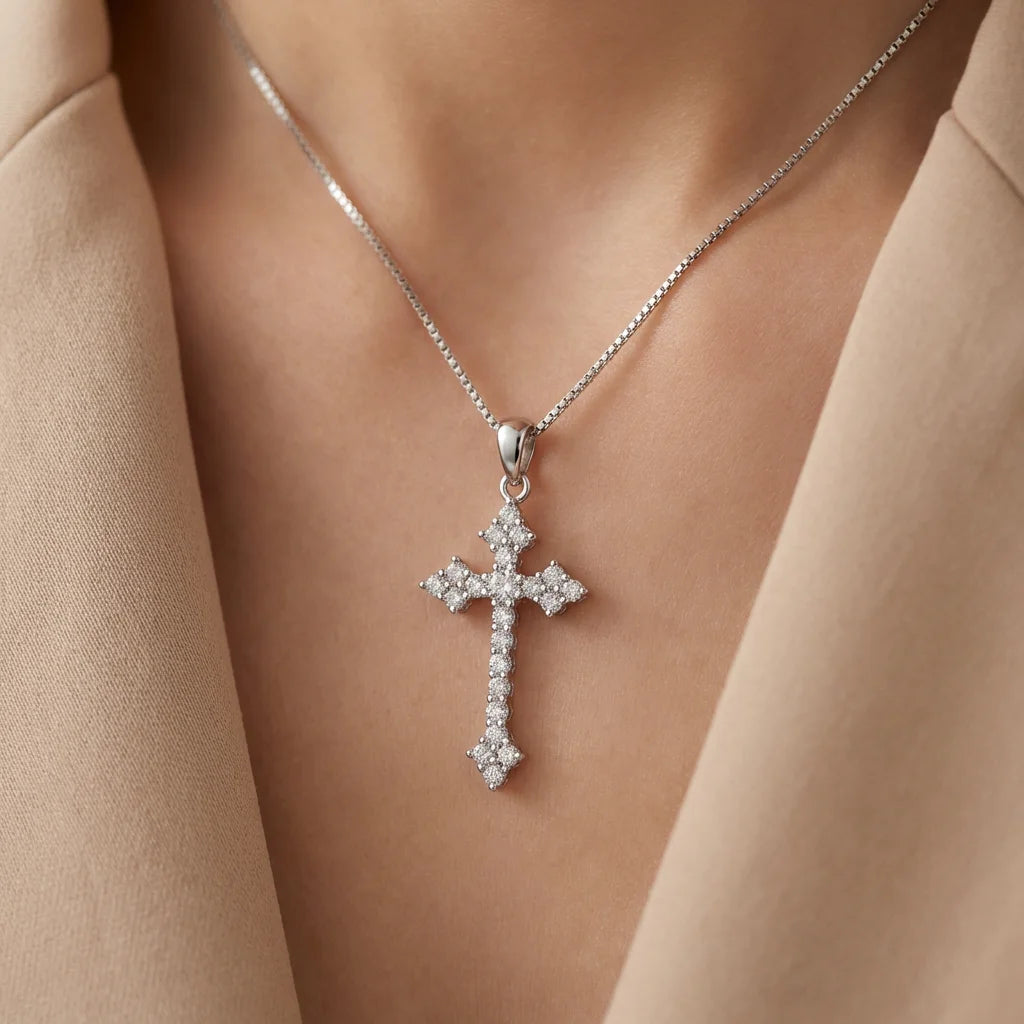 Wholesale Pendant Jewelry Rhodium Plated Cubic Zirconia Cross God Retro Pendant 925 Sterling Silver Fine Jewelry Pendant