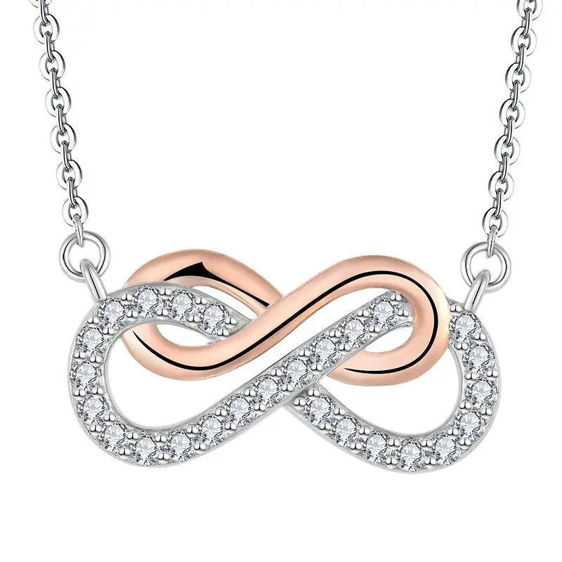 Fashion Jewelry Infinity Heart Necklace for Women 925 Sterling Silver Love Pendant Necklace Rose Gold and Rhodium Plated Diamond