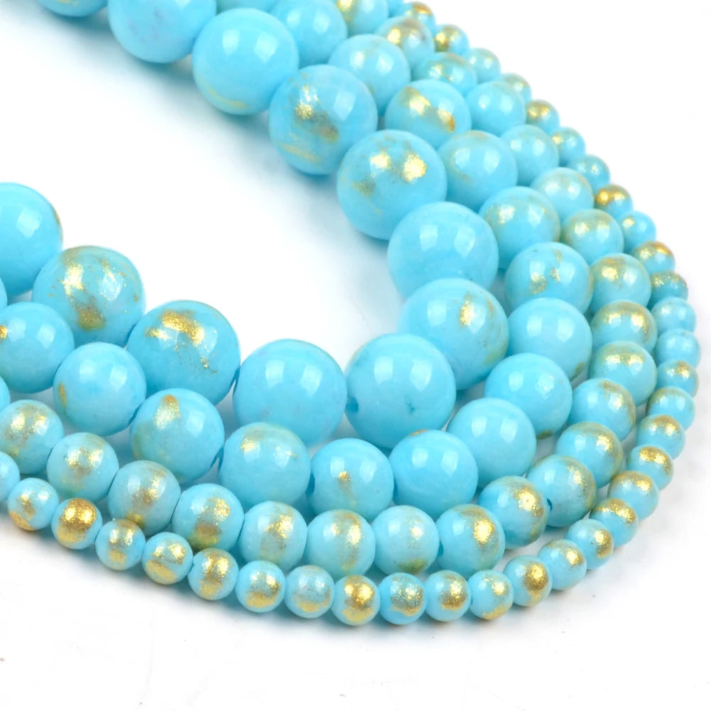 Wholesale Natural Stone Black/Pink/Yellow/Purple/Green/Blue Gold Color Jades Round Loose Beads for Jewelry Making