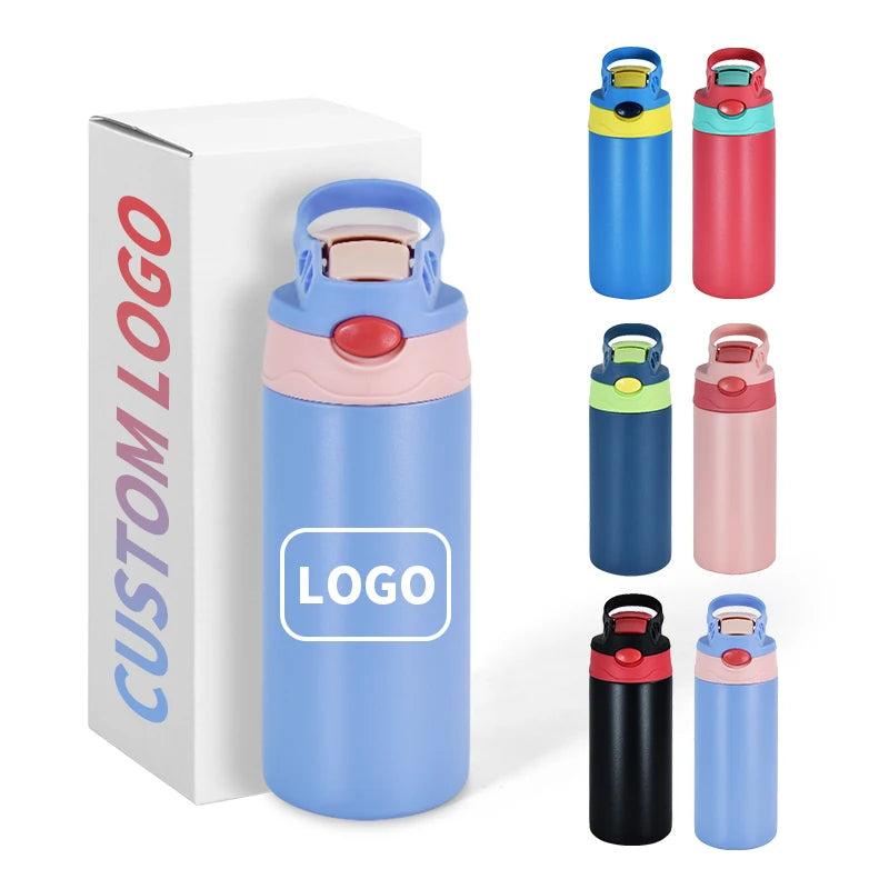 Custom Logo 12oz Kids Water Bottle Powder Coated Stainless Steel Tumbler Double Wall Kids Cup