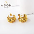 Ason 2023 New Fashion Wholesale Waterproof Stainless Steel Earrings Twist Braid Graphics Open Half Round Earrings for Women