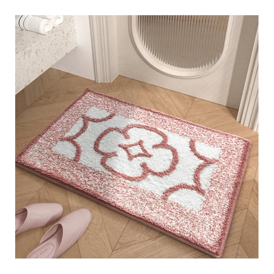 Microfiber Geometric Crown Flower Flocking Mat for Bathroom TPR Bottom Non-slip Mat