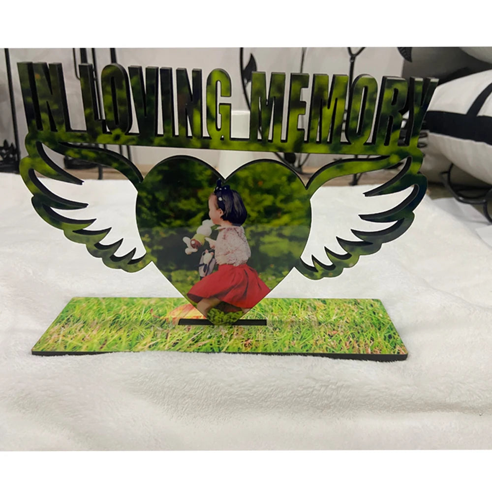 Custom Sublimation MDF Wooden Heart Wing Blanks Loving Memory Photo Frames for Home Decoration Gifts