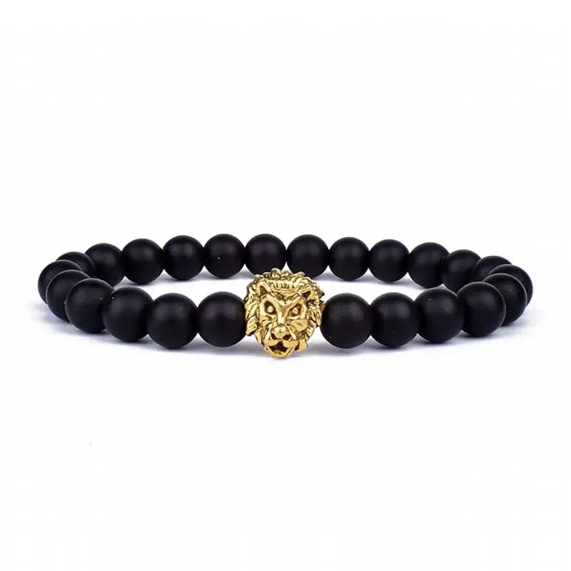 Fashion Lion Head Charm Bracelets Men Lava Stone Bracelets & Bangles for Women Beads Bracelet Jewelry Gift