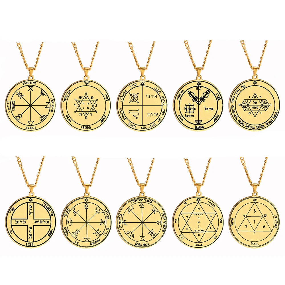 King Solomon Seal Talisman Amulet Jewelry Prosperity Manifest Love Pentacles Coin Medallion Stainless Steel Pendant Necklace