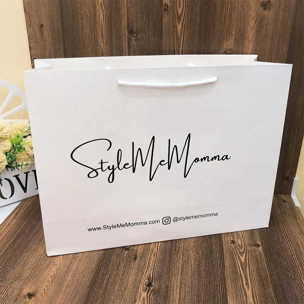 Wholesale Custom White Cardboard Shopping Paper Bags Recyclable Material Eco-Friendly for Clothing with Logo Wholesale Handbag