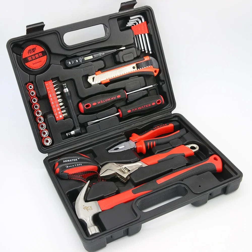 SDPSI Household Repair General Tool Kit Including Plastic Toolbox Tape Measure Pliers Wrench Hammer-Customizable OEM