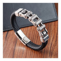 Stainless Steel Bike Chain Charm Bracelet Handmade Woven Braided Rope Magnetic Genuine Leather Bracelets for Men Jewelry OT-261