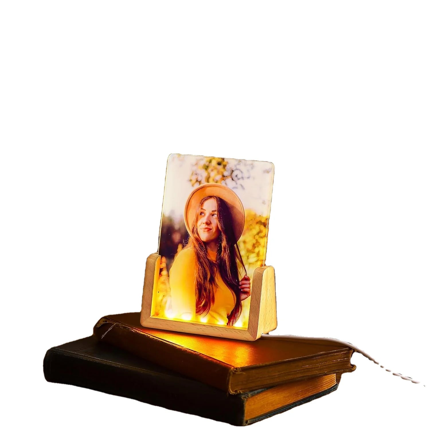4\" X 6\" Sublimation Acrylic LED Night Light Picture Frame Warm Color Wood Base for Mother's/Wedding/Christmas Photography