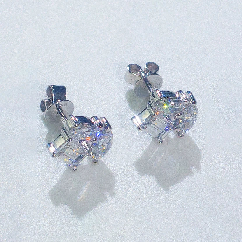 Hot Selling Three Diamond Stones Vvs Baguette Moissanite Earrings Iced Out 925 Silver Diamond Stud Screw Back Earring Women